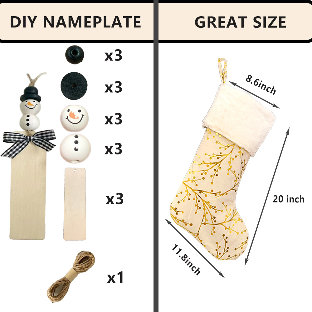 AOGU 3pcs 20 Inch Gold Faux Fur Christmas Stockings with Berries Branches for Merry Christmas Xmas Party Home Tree Decoration