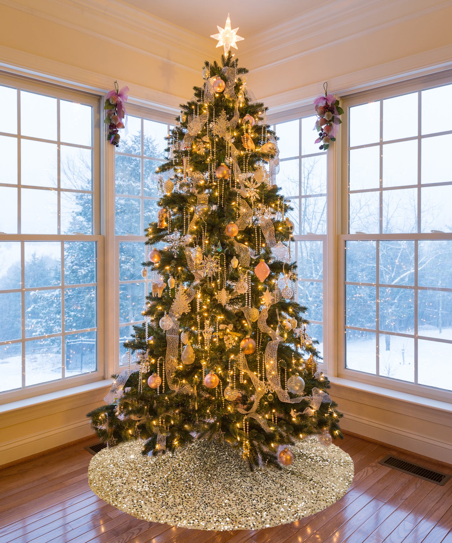 AOGU 36 Inch Champagne Sequin Christmas Tree Skirt for Merry Christmas Party Christmas Tree Decoration (Champagne)