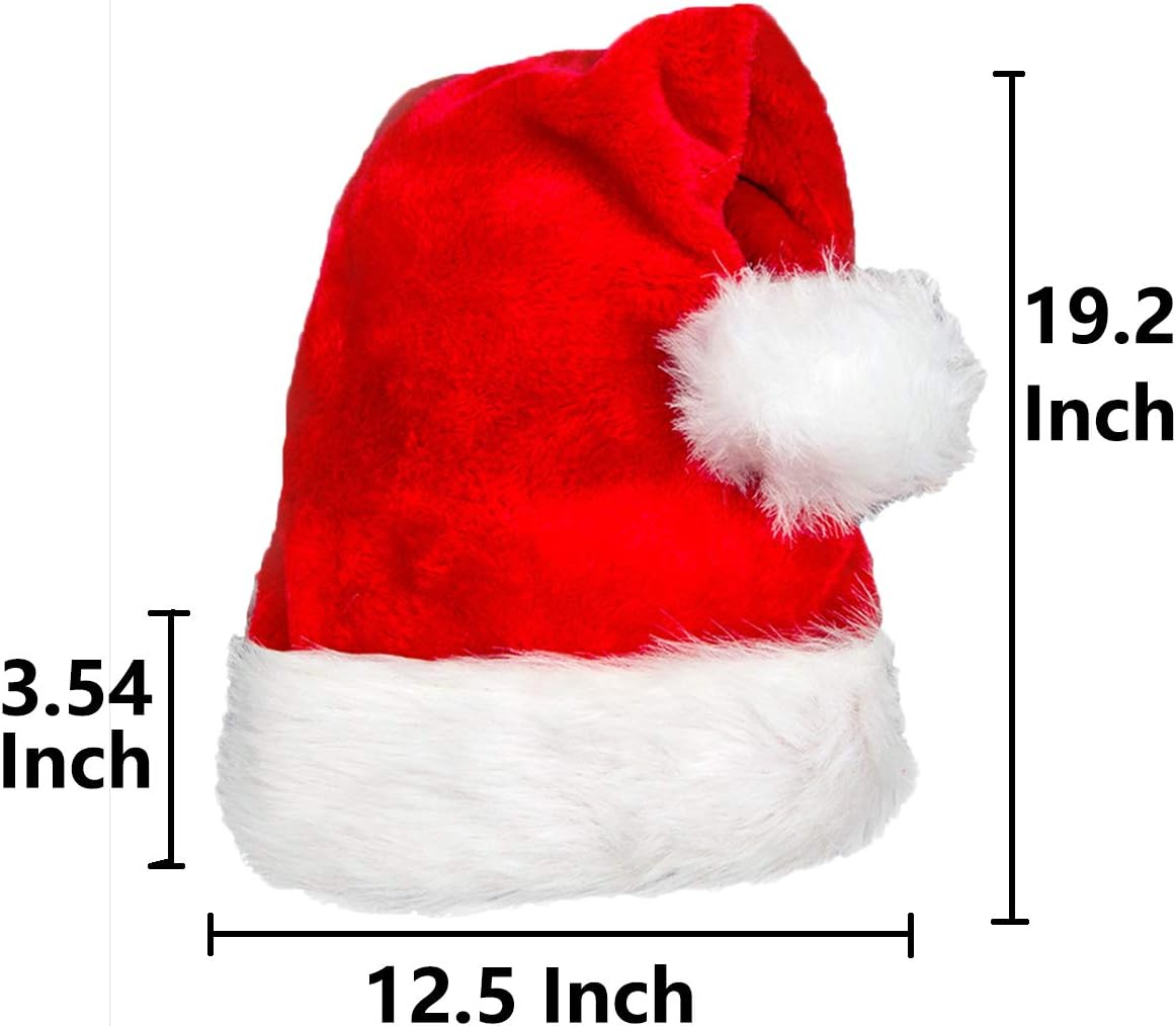 AOGU 6 Pack Plush Santa Hat Confortable Velvet Red Christmas Hat for Christmas Party Favors Fit for Adults and Kids