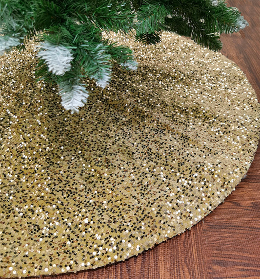 AOGU 36 Inch Champagne Sequin Christmas Tree Skirt for Merry Christmas Party Christmas Tree Decoration (Champagne)