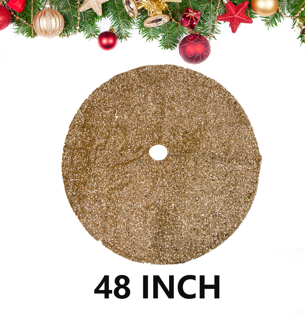 AOGU 36 Inch Champagne Sequin Christmas Tree Skirt for Merry Christmas Party Christmas Tree Decoration (Champagne)