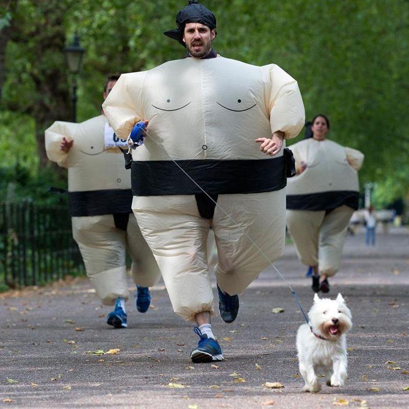 AOGU Inflatable Sumo Wrestler Wrestling Costume Halloween Costume For Adults And Kids Inflatable Costumes