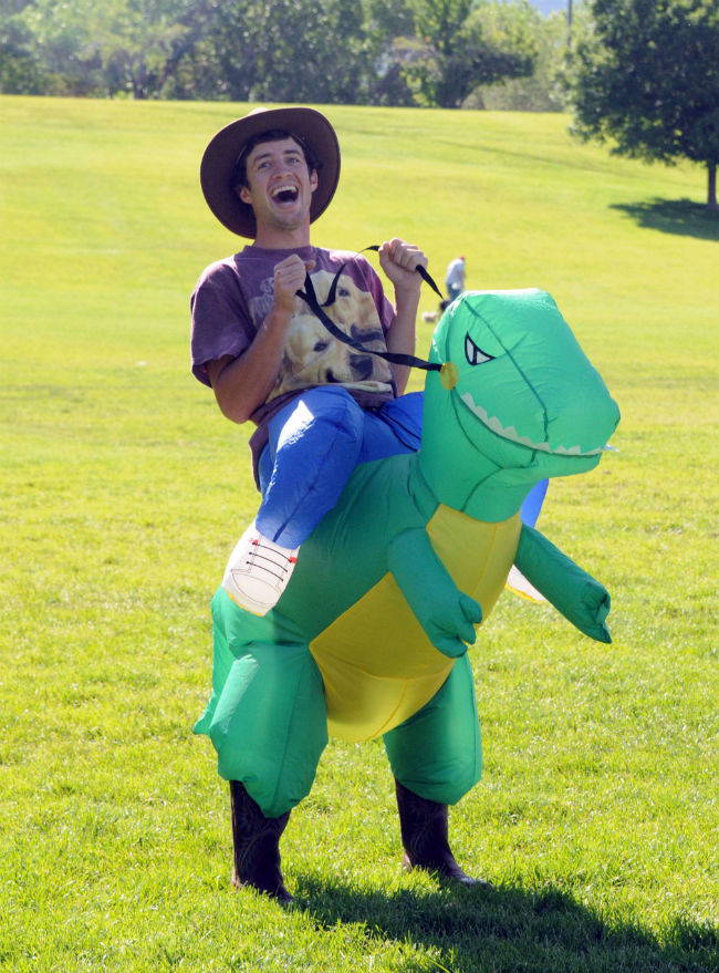 AOGU Inflatable Dinosaur Rider T-REX Costume Halloween Costume for Adults and Kids Inflatable Costumes Cosplay Party Dress Up